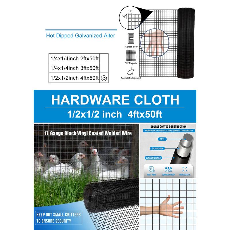 Heavy-Duty Black PVC Coated Hardware Cloth Roll for Security Fencing