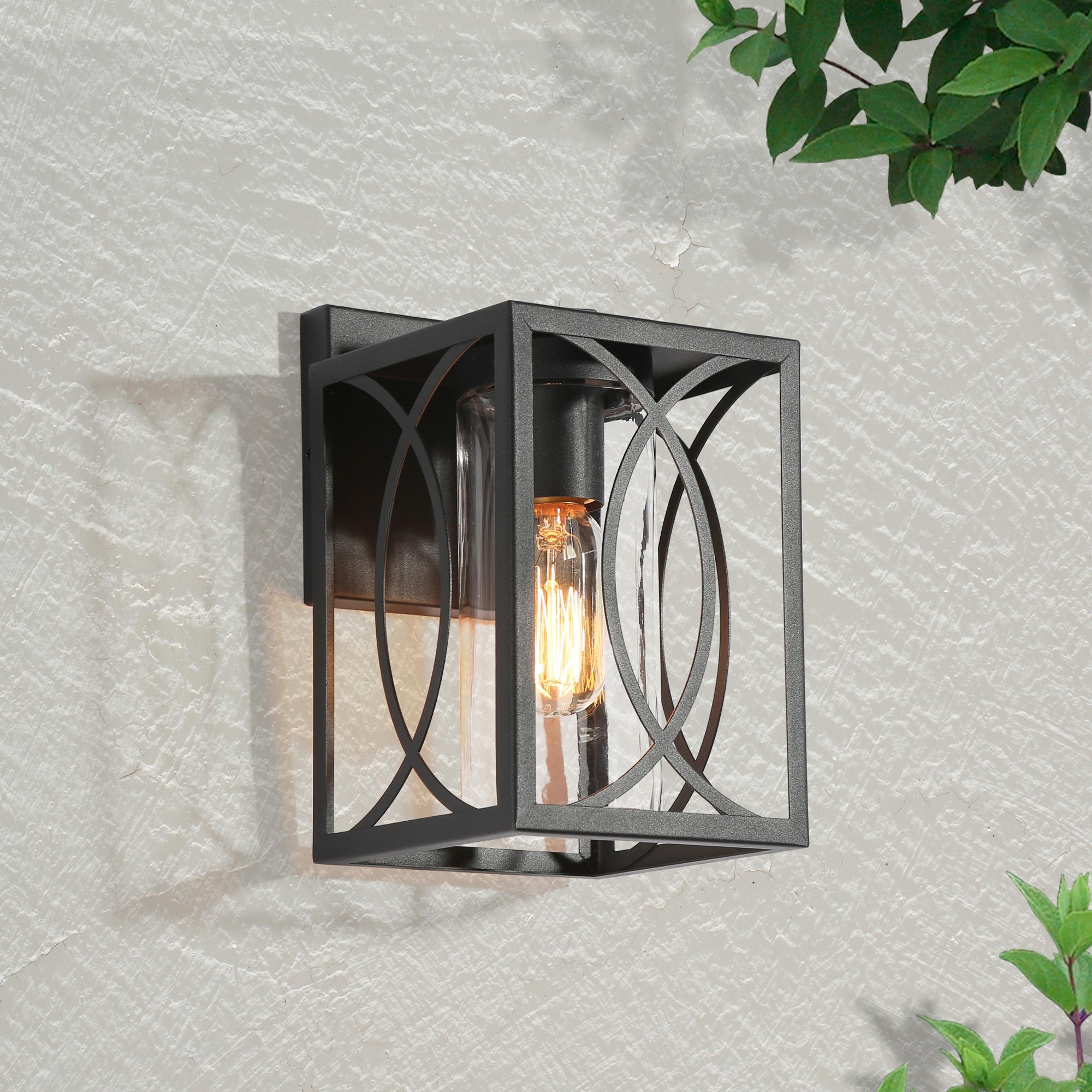 Pauly Modern Farmhouse Square 1-Light Black Outdoor Wall Lantern Sconce Glass Shade for Garage Porch Front Door
