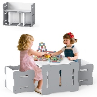 Gymax Kids Table & Chair Set 3-Piese Toddler Set w/2 Stools & Activity