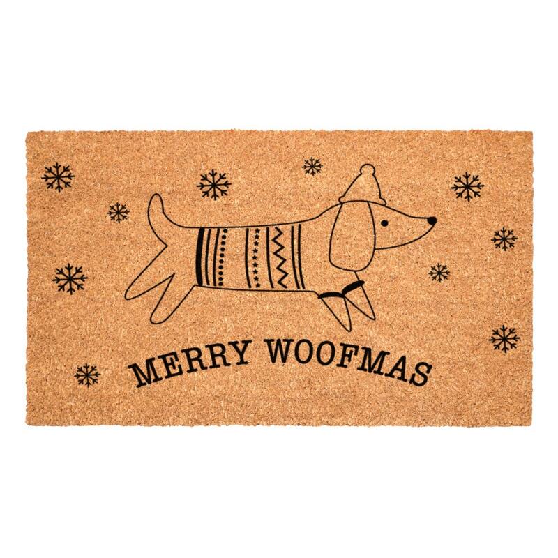 HomeRoots 17" X 29" Brown And Black Christmas Dachshund Outdoor Coir Door Mat - 17.00' X '29.00