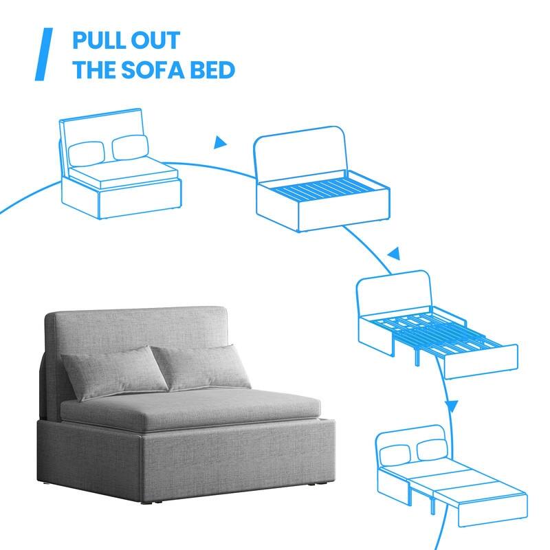 Mixoy Linen 2-in-1 Convertible Sofa Bed,Twin/Queen Pull Out Sleeper Sofa with Mattress,Cushions