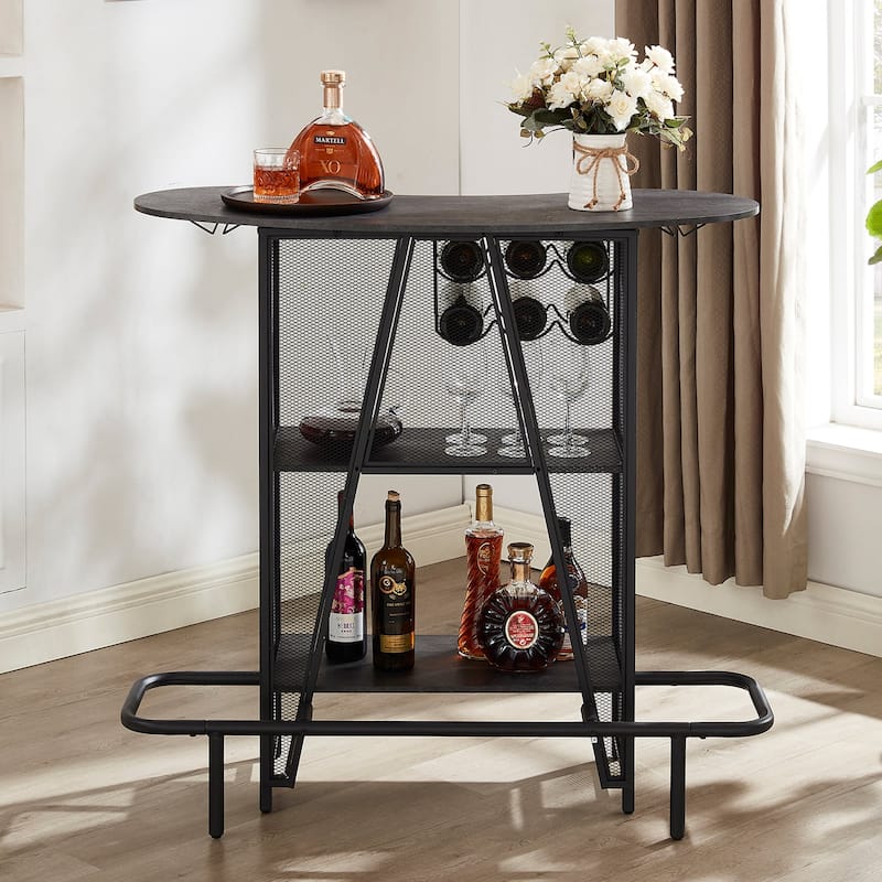 Kitchen Island with Wine Rack, Rolling Kitchen Cart, Grey Bar Microwave Stand Wine Rack Table - Grey