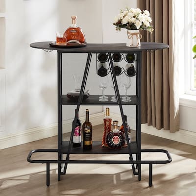 Kitchen Island with Wine Rack, Rolling Kitchen Cart, Grey Bar Microwave Stand Wine Rack Table