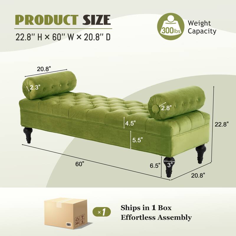 Green Velvet Modern Bedroom Ottoman Bench