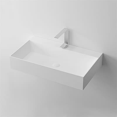 36" Stone Resin Wall Mount Rectangle Vessel Sink with Faucet Hole