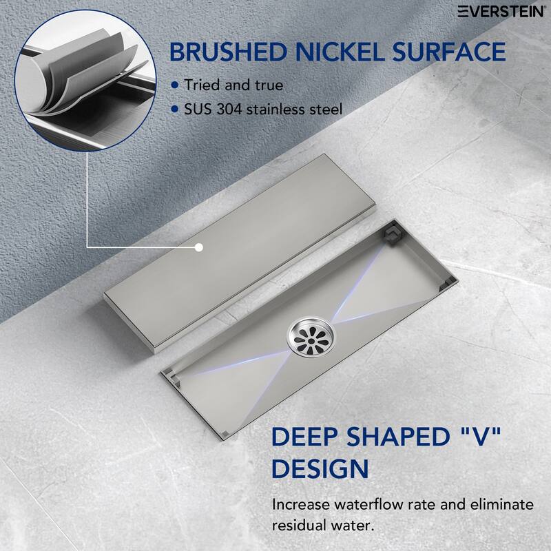 12-inch Linear Shower Drain With Solid Cover in Stainless Steel