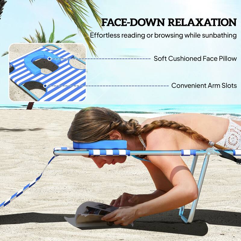Outsunny Chaise Lounge Chair Outdoor with Face Arm Hole, 5-Position Reclining Face Down Tanning Chair with Carry Strap
