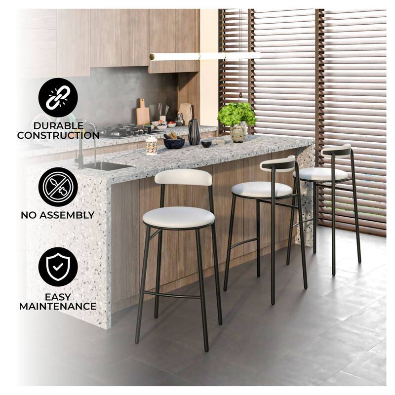 Polyster Bar Stool in Black Stainless Steel Lume Series by LeisureMod