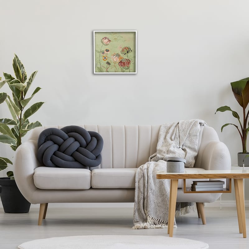 Stupell Curled Chrysanthemums on Green Framed Giclee Art Design By Dusza