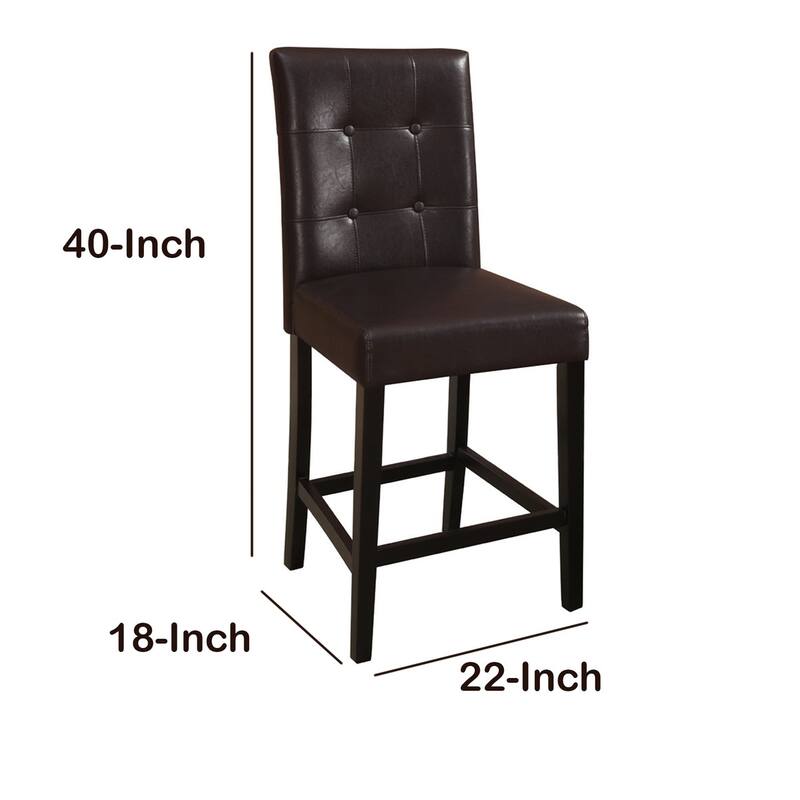 Brown Faux Leather Wooden Bar Chairs Set of 2 with Tufted High Back - 40 H x 18 W x 22 L