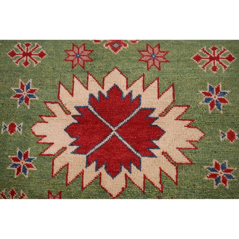 Light Green Kazak Oriental Foyer Rug Hand-Knotted Wool Carpet - 2'9" x 4'1"