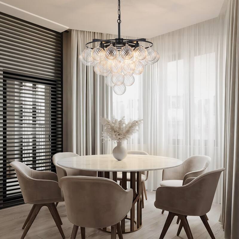 Starsky 8- Light 23in. Modern Glam Cluster Glass Bubble Chandelier with 28 Swirled Glass Globe Bubble