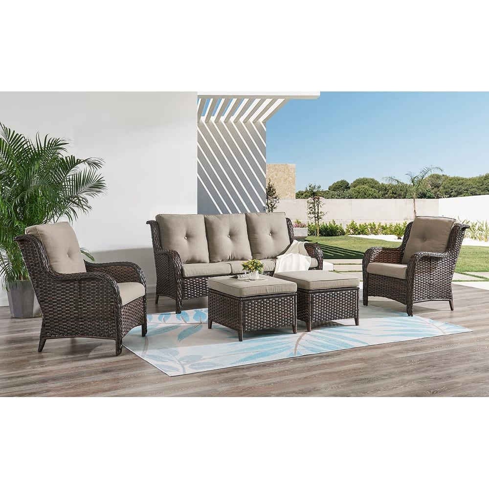 Pocassy 5-Piece Patio Furniture Set with Ottomans