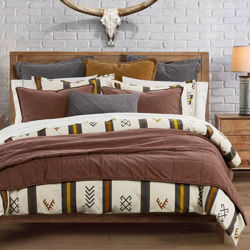HiEnd Accents Toluca Canvas Western Bedding Geometric Stripes 3 Piece Comforter Set - Twin