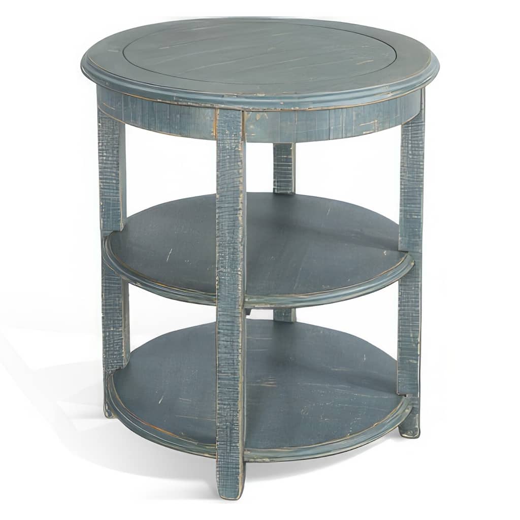 24 in. Seagrass Green Round Wood End Table, Sturdy Build End Side Table for Living Rooms