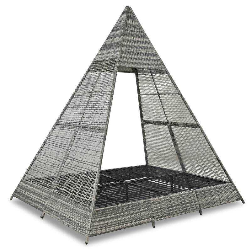 90.5" Outdoor Wicker Sunbed With Colorful Pillows, Cushions & Tent Shape
