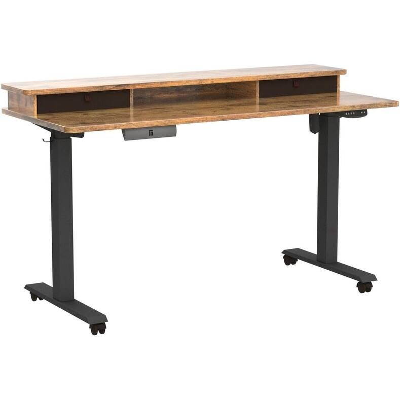 FEZIBO Height Adjustable Electric Standing Desk with Double Drawer, Stand Up Desk with Storage Shelf, Sit Stand Desk