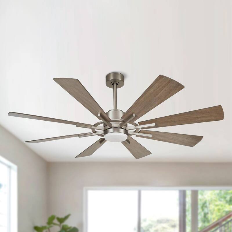 60-in Farmhouse Nickel 8-Blade Windmill Ceiling Fan with Light and Remote - Remote