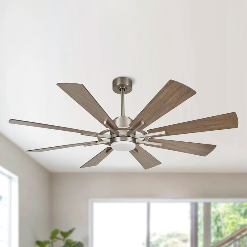 60-inch Farmhouse Nickel 8-Blade Windmill Ceiling Fan with Light and Remote - Remote