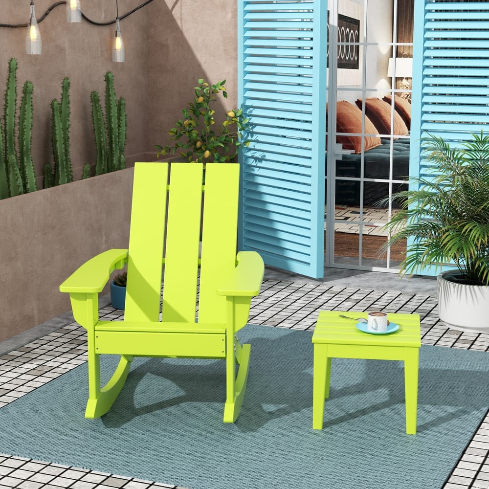 Shoreside Modern Eco-Friendly All Weather Poly Adirondack Rocking Chair with Side Table (2-Piece Set)