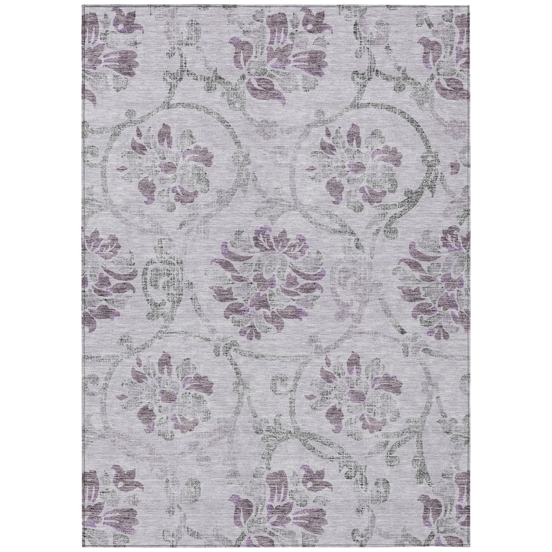 Machine Washable Indoor/ Outdoor Chantille Scroll Floral Rug