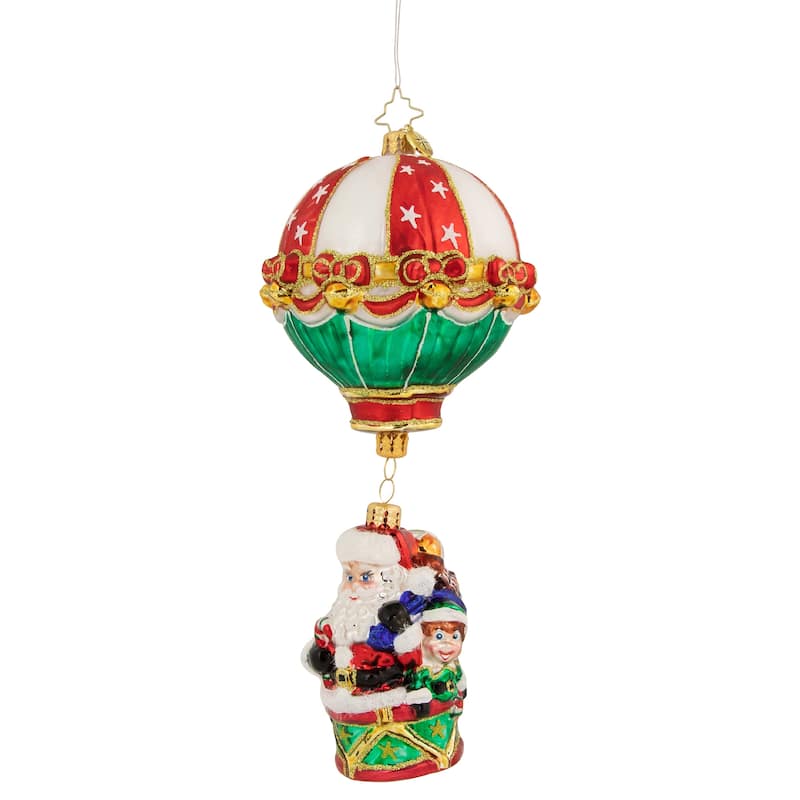 Soaring To Holiday Heights Air Balloon Santa Glass Ornament 1020960