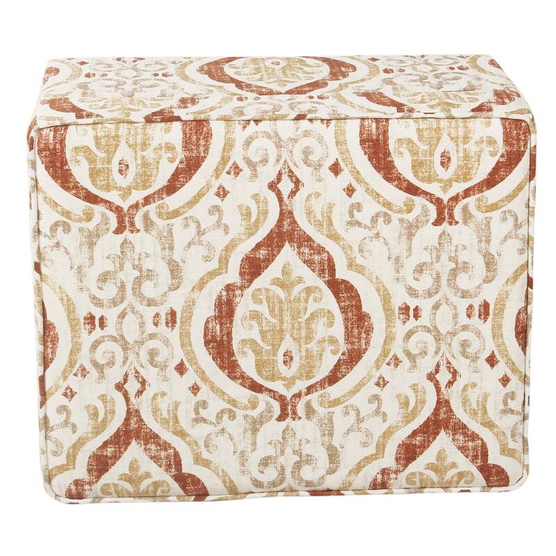 Ishi Accent Storage Ottoman, 22 Inch Orange and Beige Paisley Design