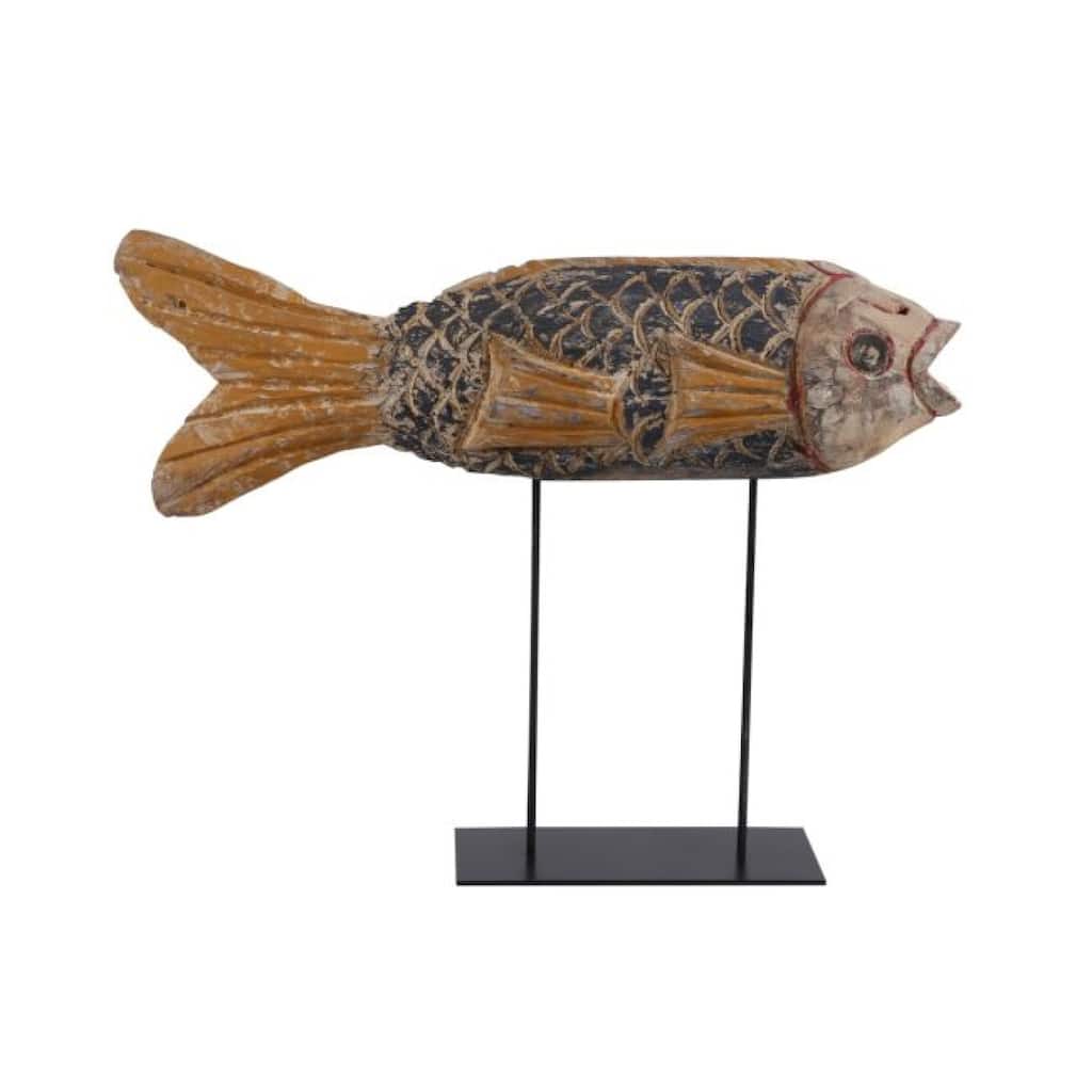 Artissance Wooden Carving Fish With Iron Stand, Large, 14 Inch Tall, Multicolor - Large
