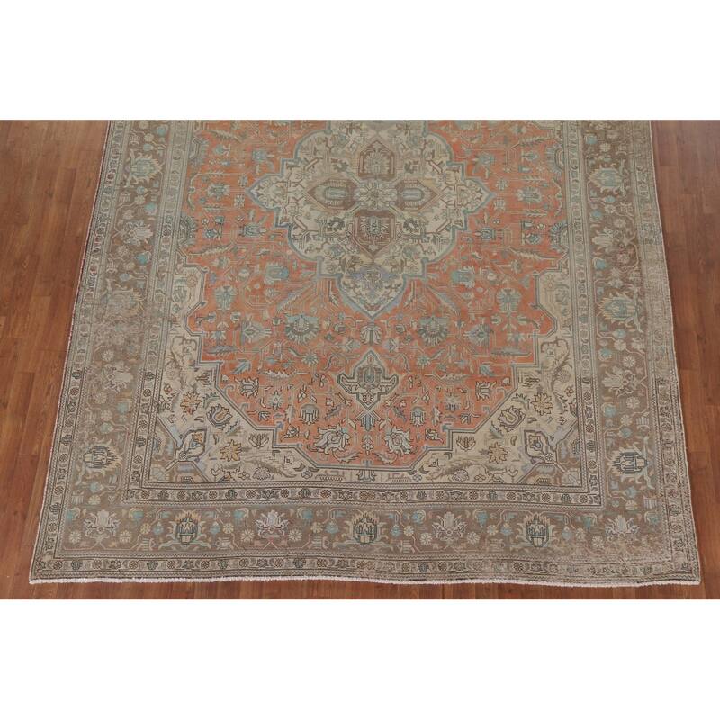 Hand Knotted Oriental 100% Wool Carpet Traditional Floral Oranges & Rust Tabriz Area Rug - 11' 1'' X 8' 3''