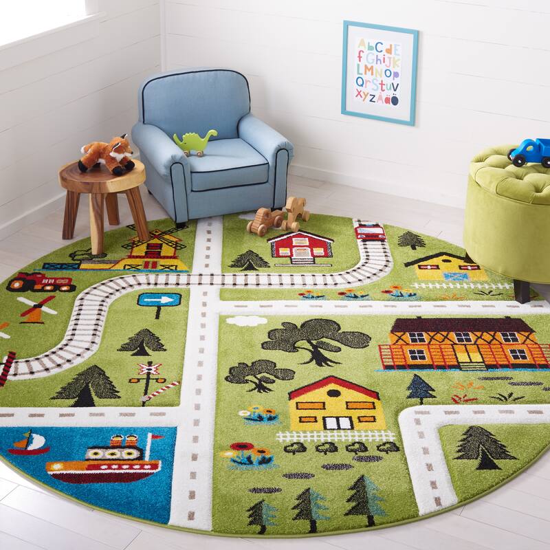 SAFAVIEH Carousel Kids Aliz Transitional Rug - 6'7" Round - Green/Beige