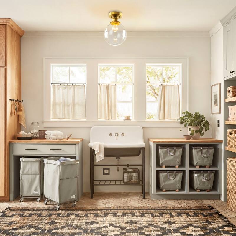 8" 1-Light Modern Brass Glass Globe Semi Flush Mount Light for Corridor - 1 Light