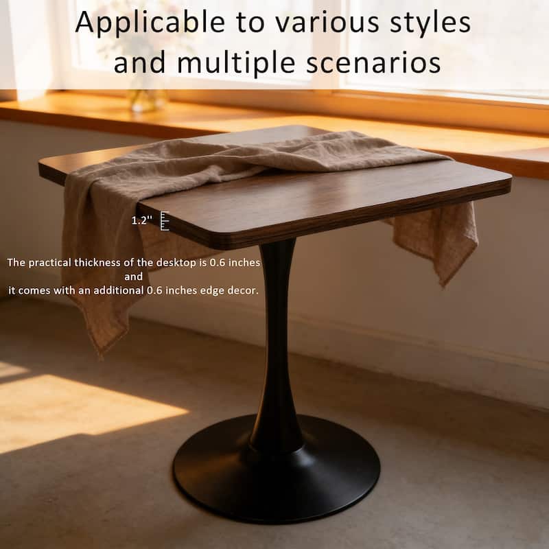 Square Dining Table, 27.6" Tulip Table with Thickened Edge Decor Tabletop & Metal Pedestal, Mid Century Modern Bistro Table