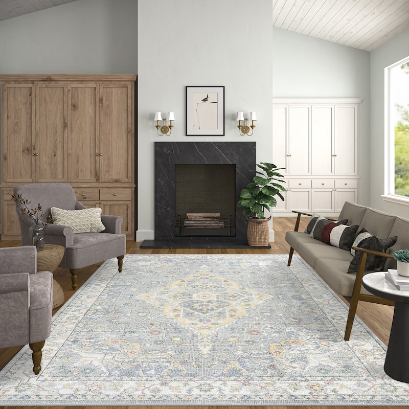 Addalyn French Country Medallion Area Rug - 5'3'' x 7'3'' - Blue/Cream