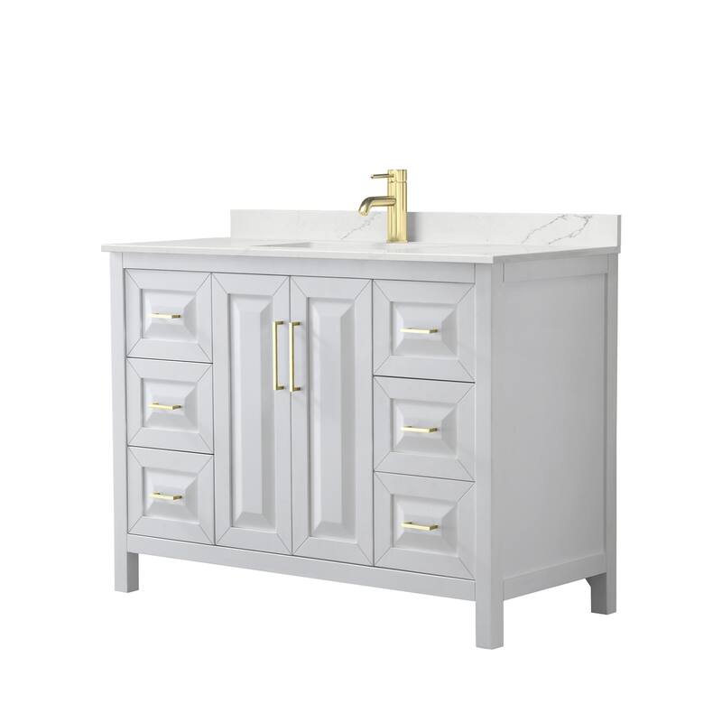 Daria 48-inch Single Vanity, Single Hole Quartz Top - White, Gold Trim, Giotto Quartz Top