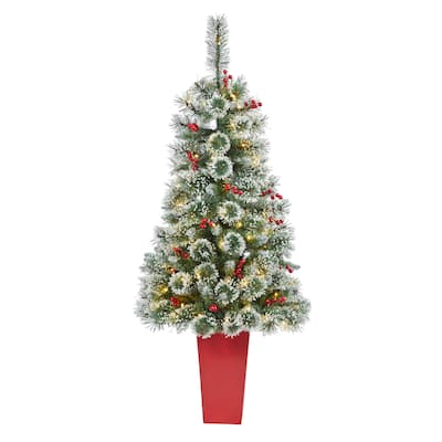 52" Artificial Christmas Tree with 100 LED in Red Tower Planter