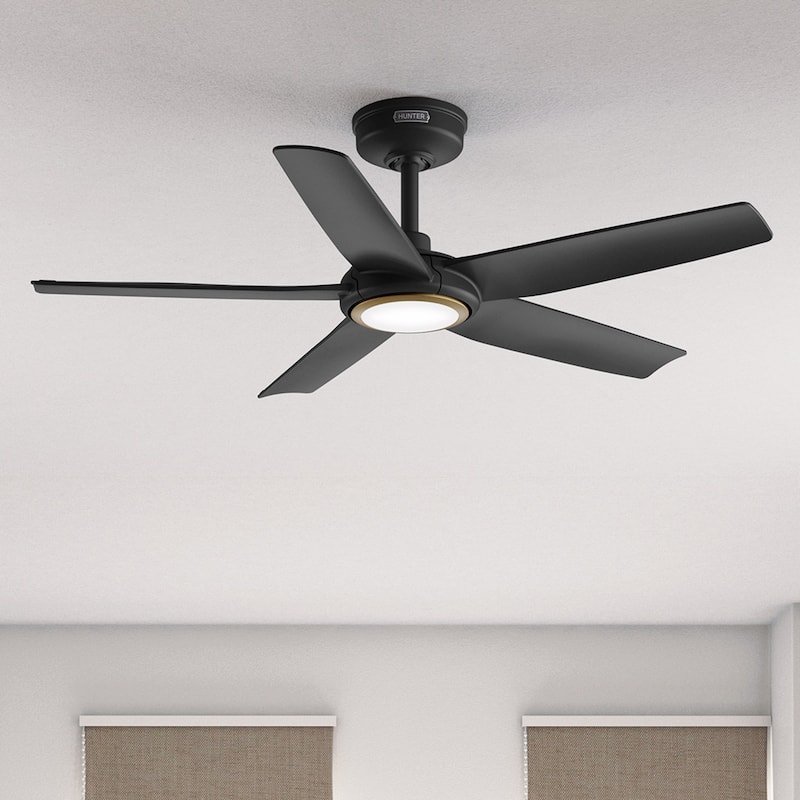 Hunter ZenTech Indoor / Outdoor 5-Blade Smart Ceiling Fan w/ LED Light and Handheld Remote. - 44 Inches - Matte Black