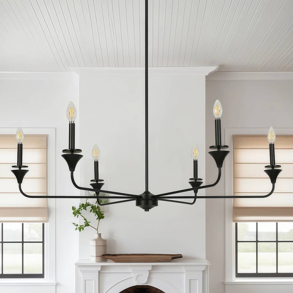 Oriea Modern Black 6-Light Chandelier Wheel Candle Light for Dining Room Foyer - D48.8" x H13.4"