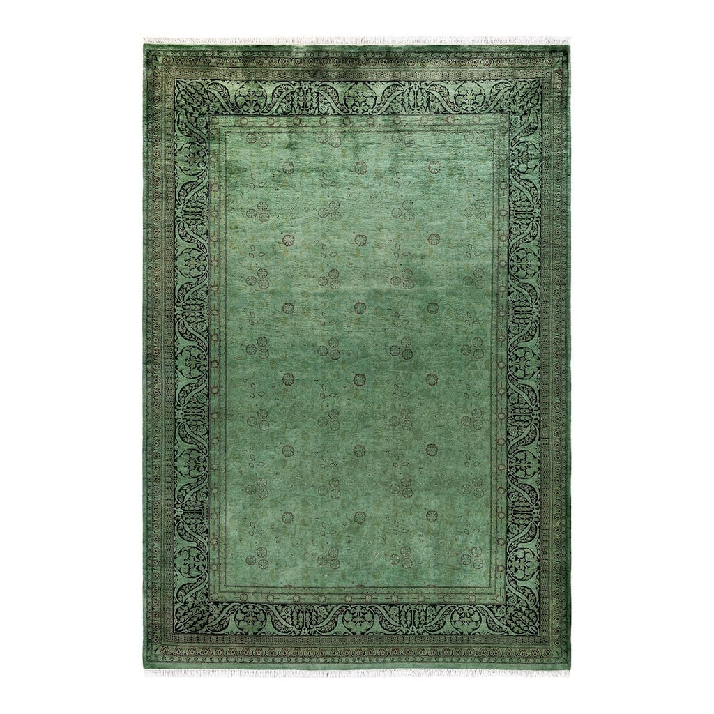 Overton Hand Knotted Wool Vintage Inspired Modern Contemporary Overdyed Green Area Rug - 6' 3" x 9' 2"