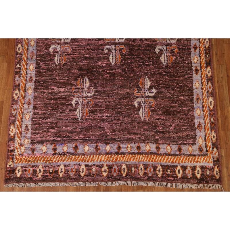 Hand Knotted Oriental 100% Wool Carpet Modern Geometric Pink Moroccan Area Rug - 8' 1'' X 5' 8''
