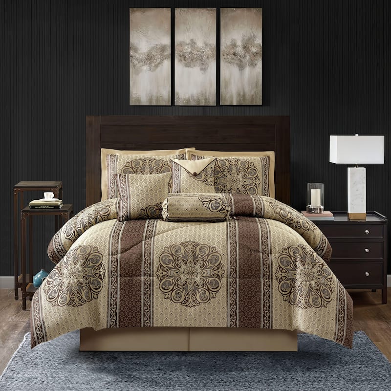 Nanshing Prince 7 Piece Elegant Medallion Comforter Set - Brown - King