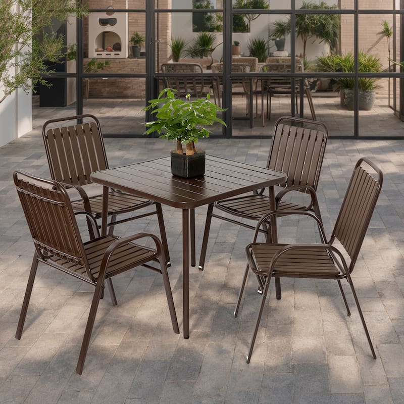 5-Piece Plastic chair and steel table Outdoor Dining Set, plastic Chairs and Table Set for Garden Patio