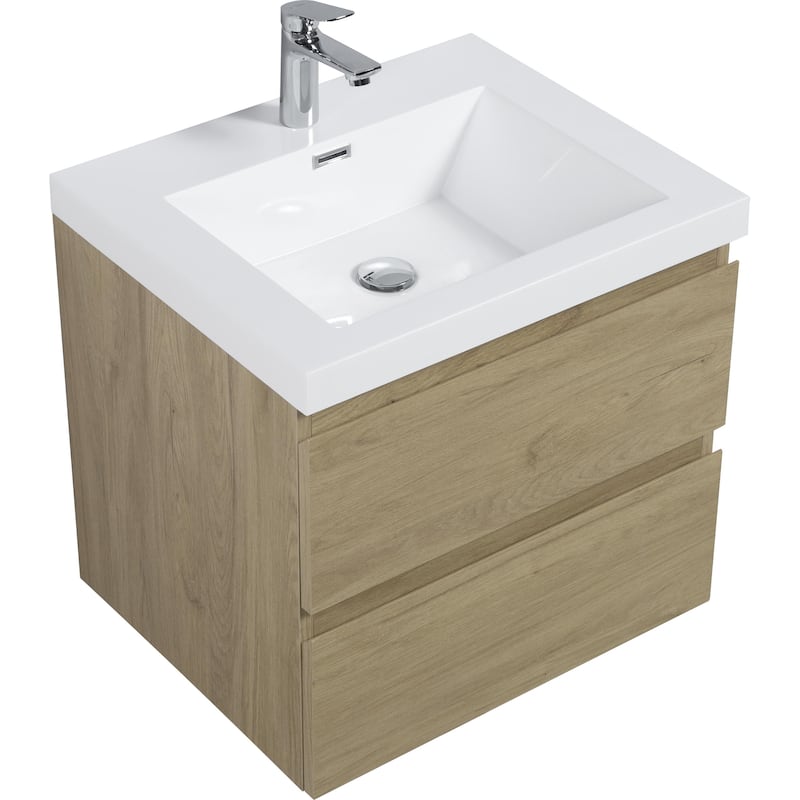 24"Bathroom Vanity with Sink,Modern Wall-Mounted Bathroom Storage Vanity Cabinet with Resin Top Basin and Soft Close Drawers