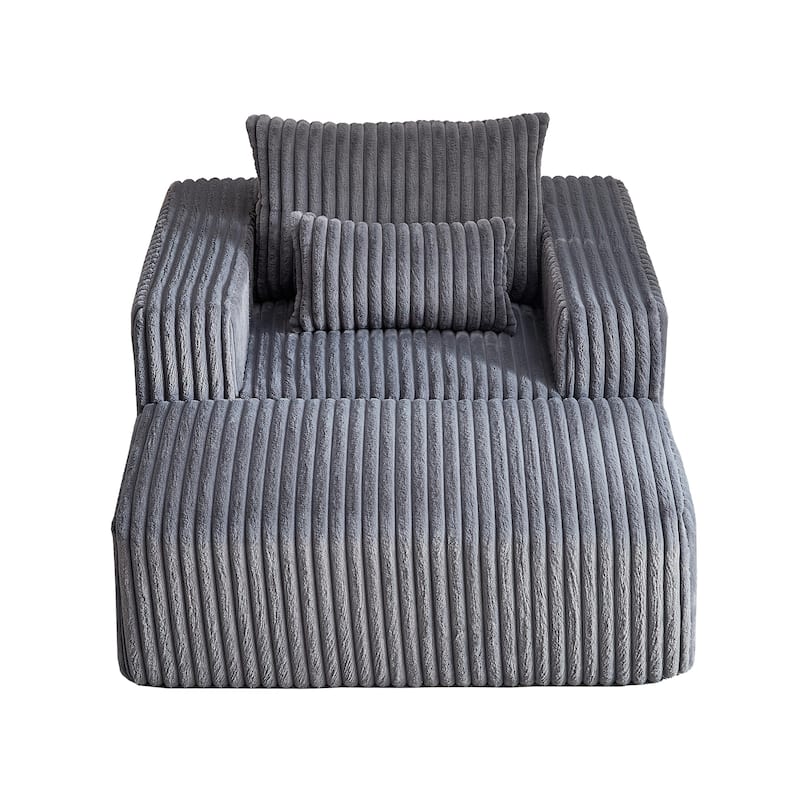 62.5" Corduroy Sponge Sofa Lounge Chair with Removable footrest,No Assembly Required,Fluffy Modern Sleeper Chair for Bedroom