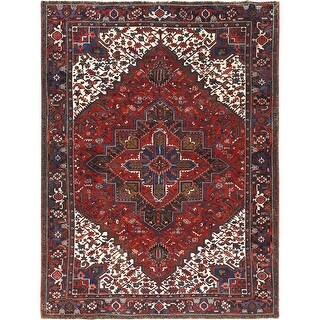 Shahbanu Rugs Red Vintage Persian Heriz Abrash Hand Knotted Ivory Color ...