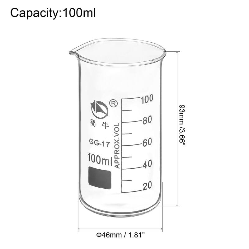 100ml Tall Form Glass Beaker, 3.3 Borosilicate Lab Measuring Cups - Clear