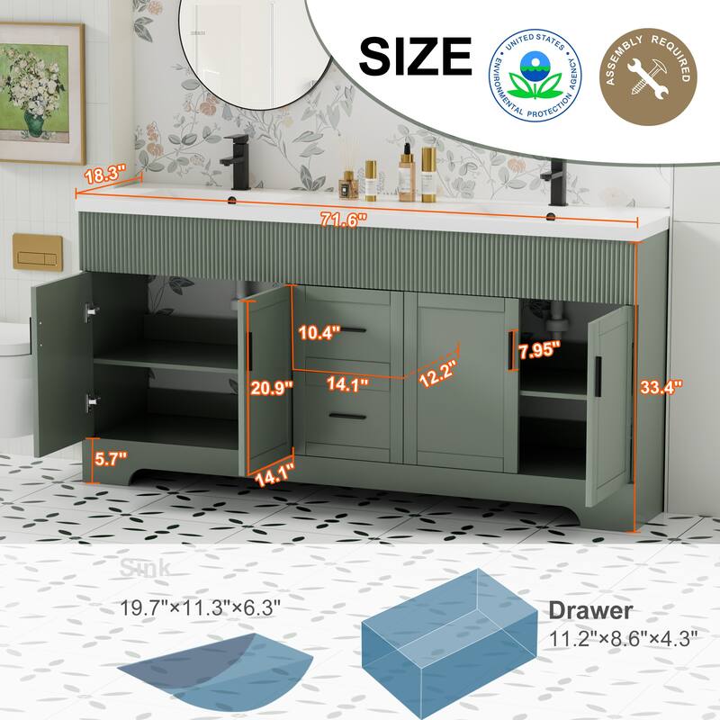 Modern 24"/30"/36"/48" Wave-Line Bathroom Vanity Set with Sink & Faucet