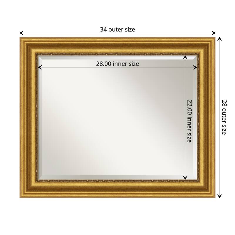 Beveled Bathroom Wall Mirror - Parlor Gold Frame - Outer Size: 34 x 28 in