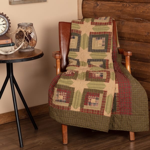 slide 2 of 5, Tea Cabin Throw Quilted 60x50 Throw 60x50 - Moss Green/Dark Khaki/Deep Red