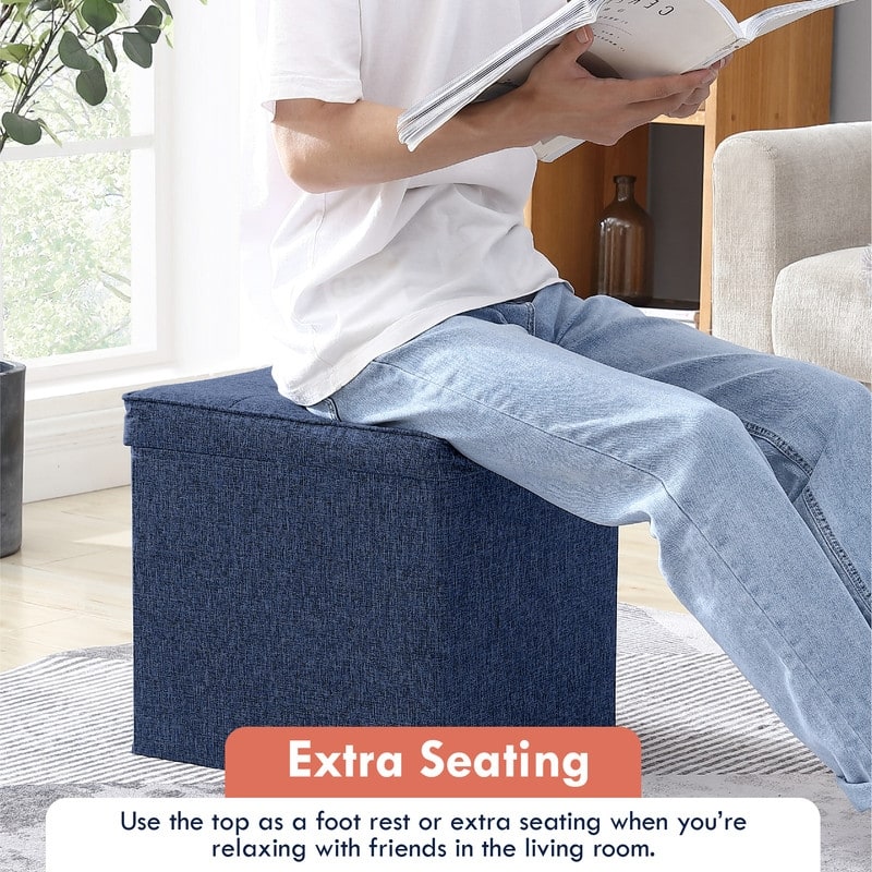 Foldable Tufted Square Storage Ottoman with Table Top Lid