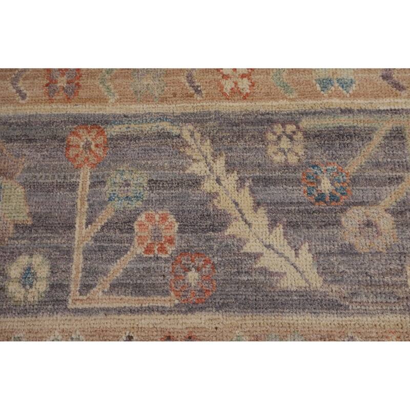 Floral Vegetable Dye Oushak Turkish Rug Hand-Knotted Brown Wool Carpet - 8'9"x 11'9"